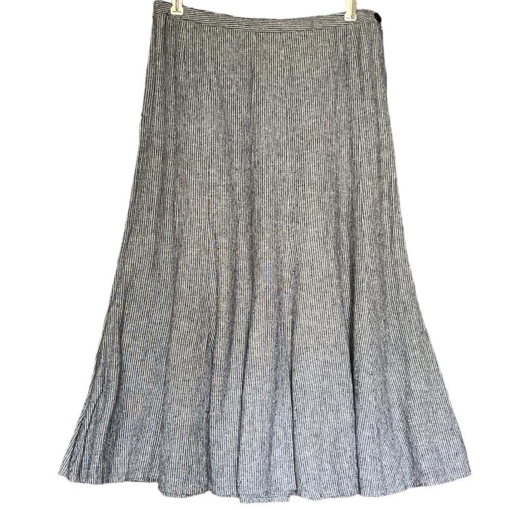 Portrait Linen Blend Peplum Midi Skirt Grey w/ White Pin Stripe SZ 4